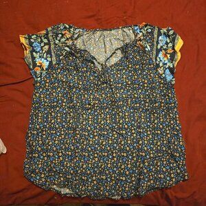 🆕NWT SHEIN VCAY Plus Ditsy Floral Print Tie Neck Blouse